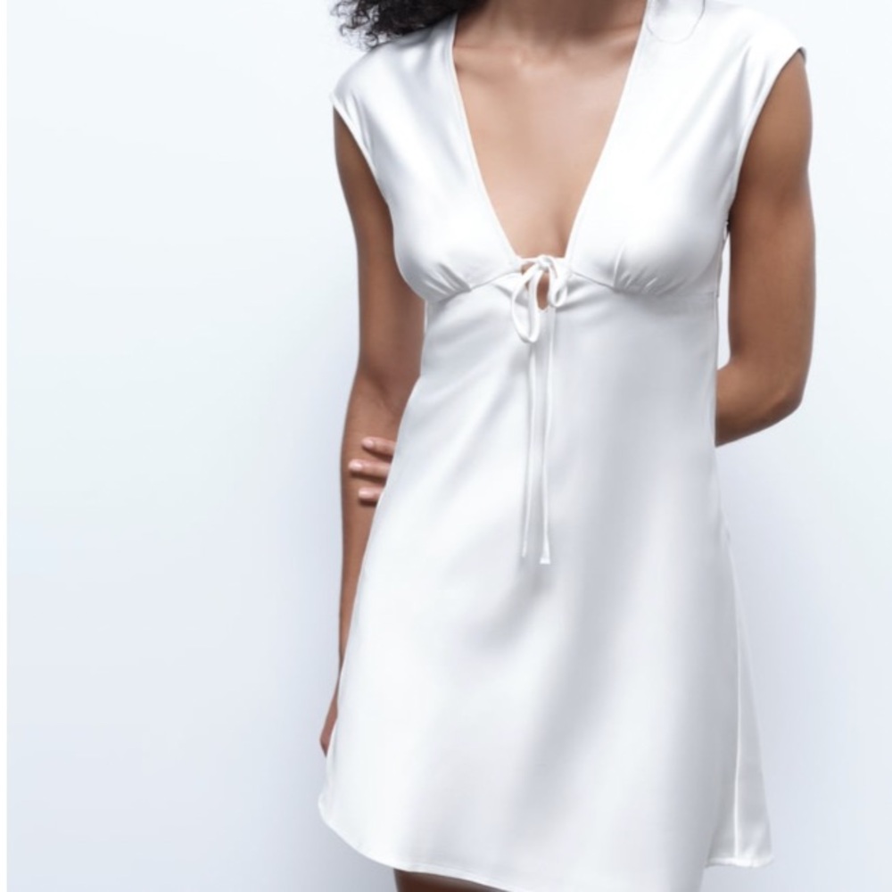 Zara Short Satin Mini Dress White (US Size 2). New with tags